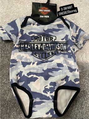 Harley-Davidson Blue and White Camo Baby Onesie